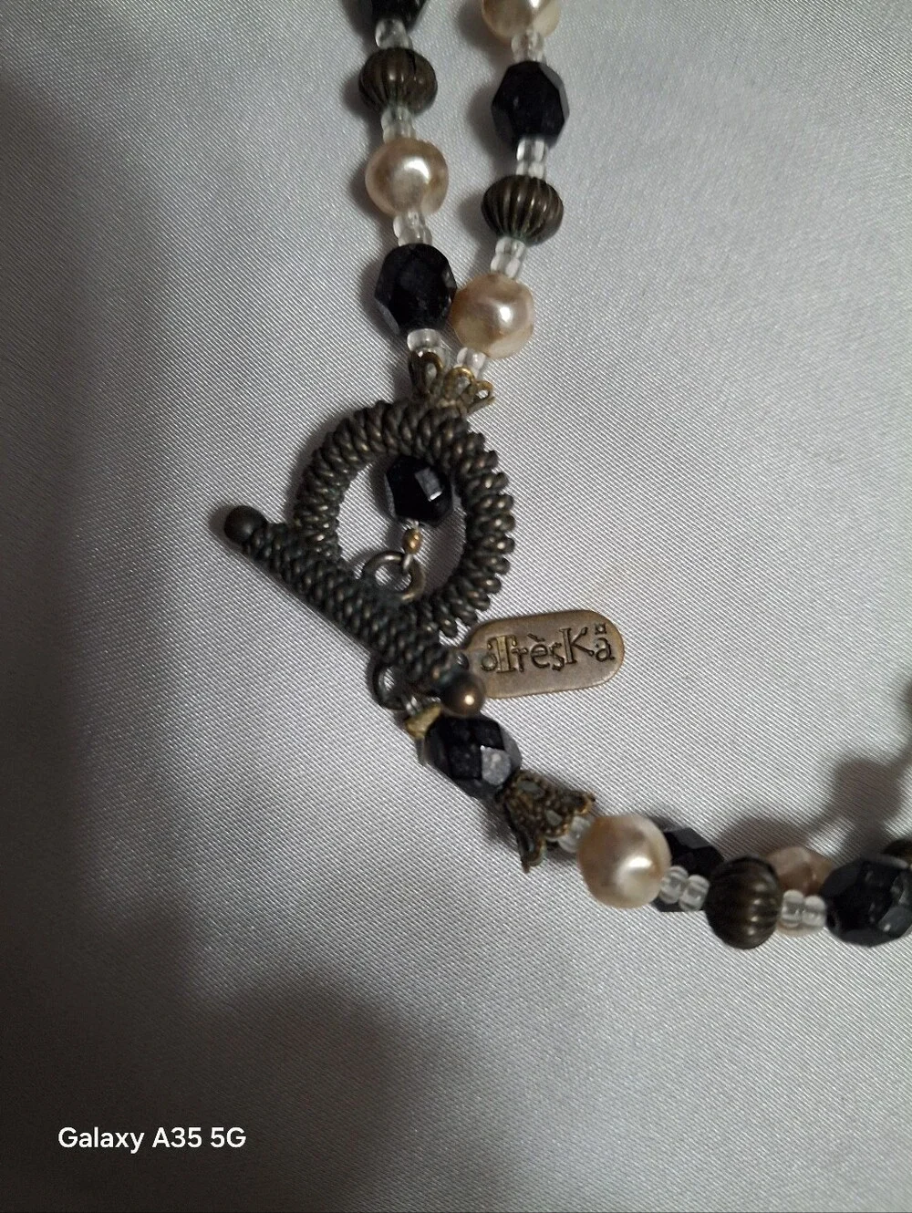 Treska black and pearl double strand necklace with Toggle clasp